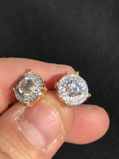 HarlemBling Mens and Womens 14k Gold Plated Sterling Silver 3/8 1.5ct Lab Diamond Earrings