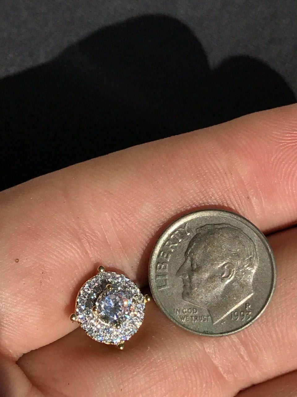 HarlemBling Mens and Womens 14k Gold Plated Sterling Silver 3/8 1.5ct Lab Diamond Earrings