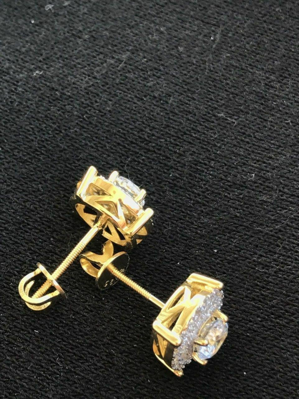 HarlemBling Mens and Womens 14k Gold Plated Sterling Silver 3/8 1.5ct Lab Diamond Earrings