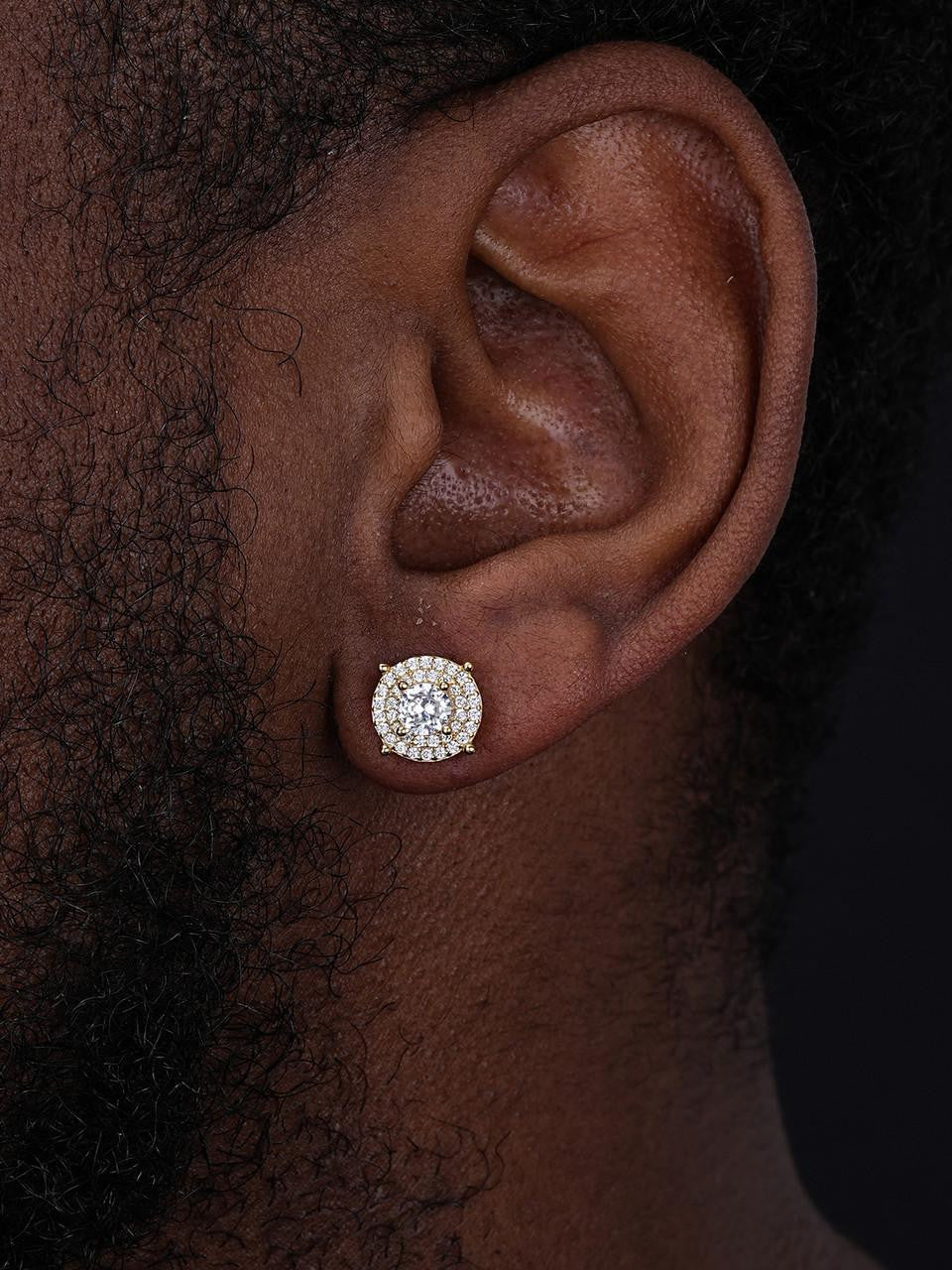 HarlemBling Men's & Womens 14k Gold Plated Sterling Silver 3/8" 1.5ct Lab Diamond Earrings