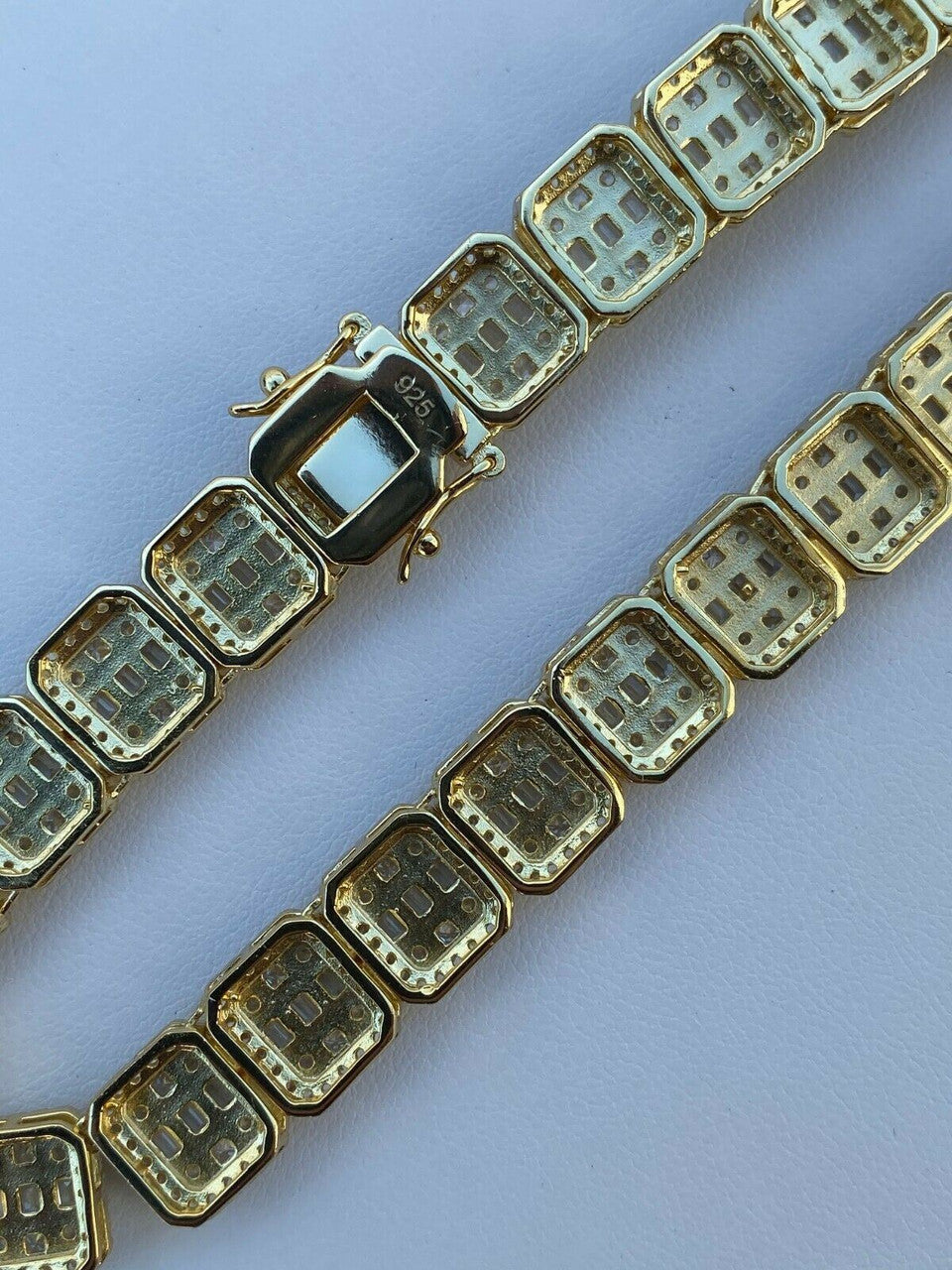 HarlemBling Mens Baguette Chain Real Solid 925 Silver 14k Gold Finish Iced Diamonds 18-30