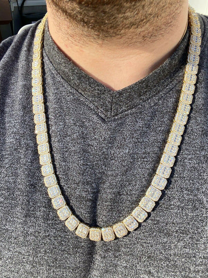 HarlemBling Mens Baguette Chain Real Solid 925 Silver 14k Gold Finish Iced Diamonds 18-30