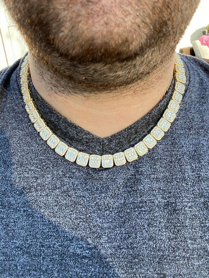 HarlemBling Mens Baguette Chain Real Solid 925 Silver 14k Gold Finish Iced Diamonds 18-30