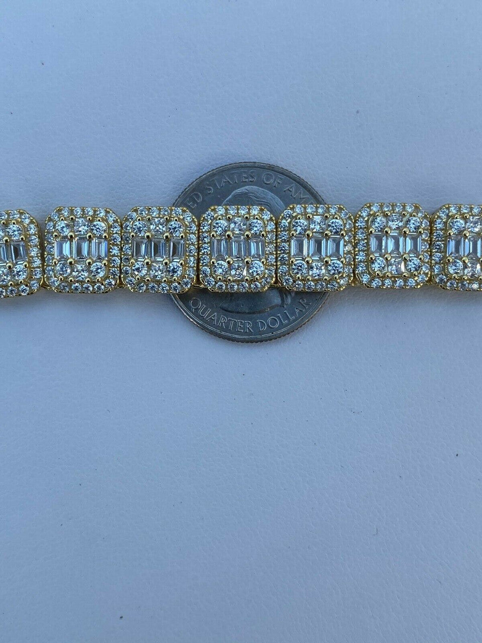 HarlemBling Mens Baguette Chain Real Solid 925 Silver 14k Gold Finish Iced Diamonds 18-30