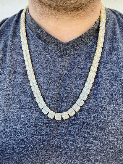 HarlemBling Mens Baguette Chain Real Solid 925 Silver 14k Gold Finish Iced Diamonds 18-30