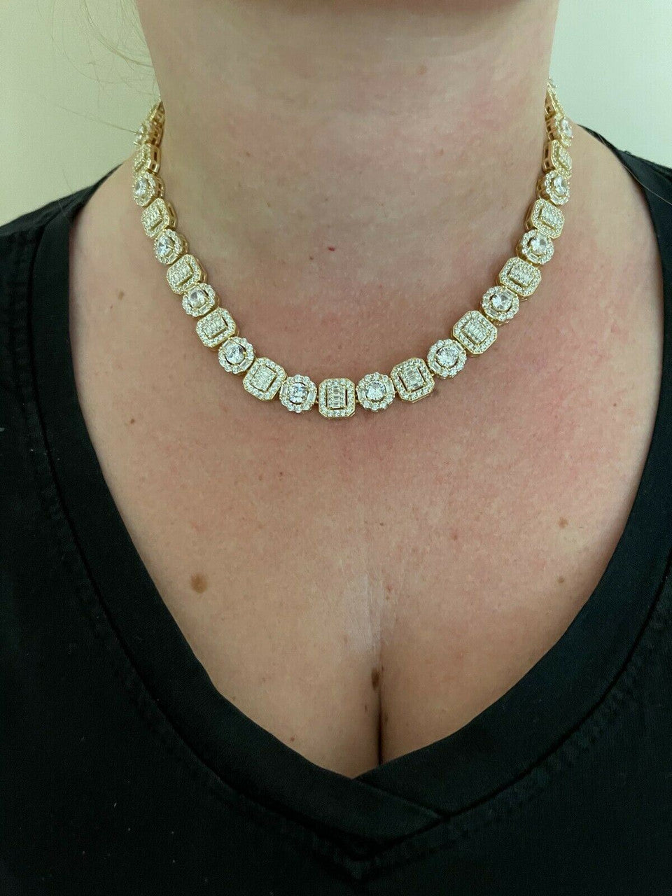 HarlemBling Mens Baguette Tennis Chain 14k Gold and Solid 925 Silver Iced Fully Out Diamond