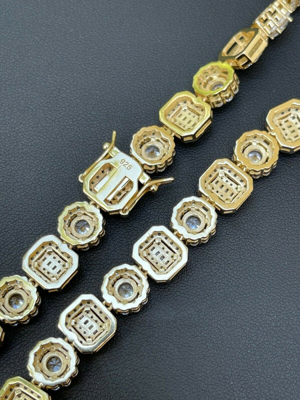 HarlemBling Mens Baguette Tennis Chain 14k Gold and Solid 925 Silver Iced Fully Out Diamond