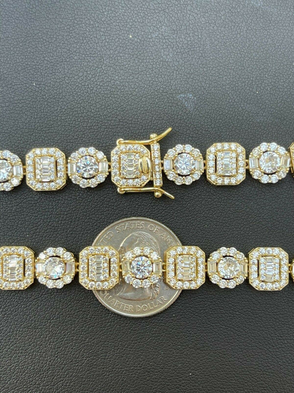 HarlemBling Mens Baguette Tennis Chain 14k Gold and Solid 925 Silver Iced Fully Out Diamond