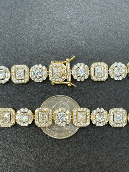 HarlemBling Mens Baguette Tennis Chain 14k Gold and Solid 925 Silver Iced Fully Out Diamond