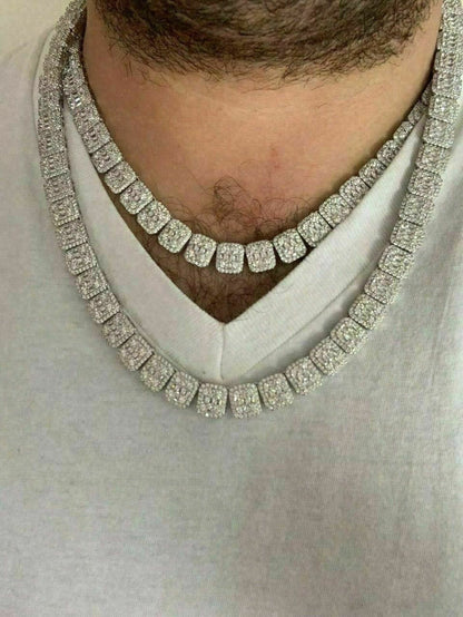 HarlemBling Mens Baguette Tennis Chain Real Solid 925 Silver 18 Choker - 30 ICY Diamond