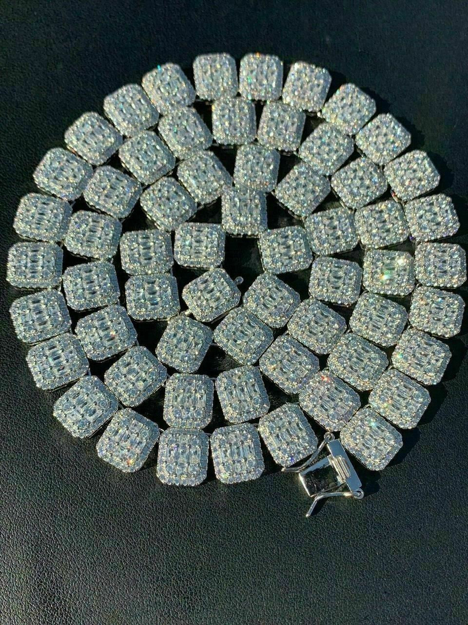 HarlemBling Mens Baguette Tennis Chain Real Solid 925 Silver 18 Choker - 30 ICY Diamond