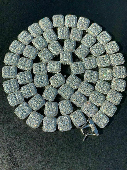 HarlemBling Mens Baguette Tennis Chain Real Solid 925 Silver 18 Choker - 30 ICY Diamond