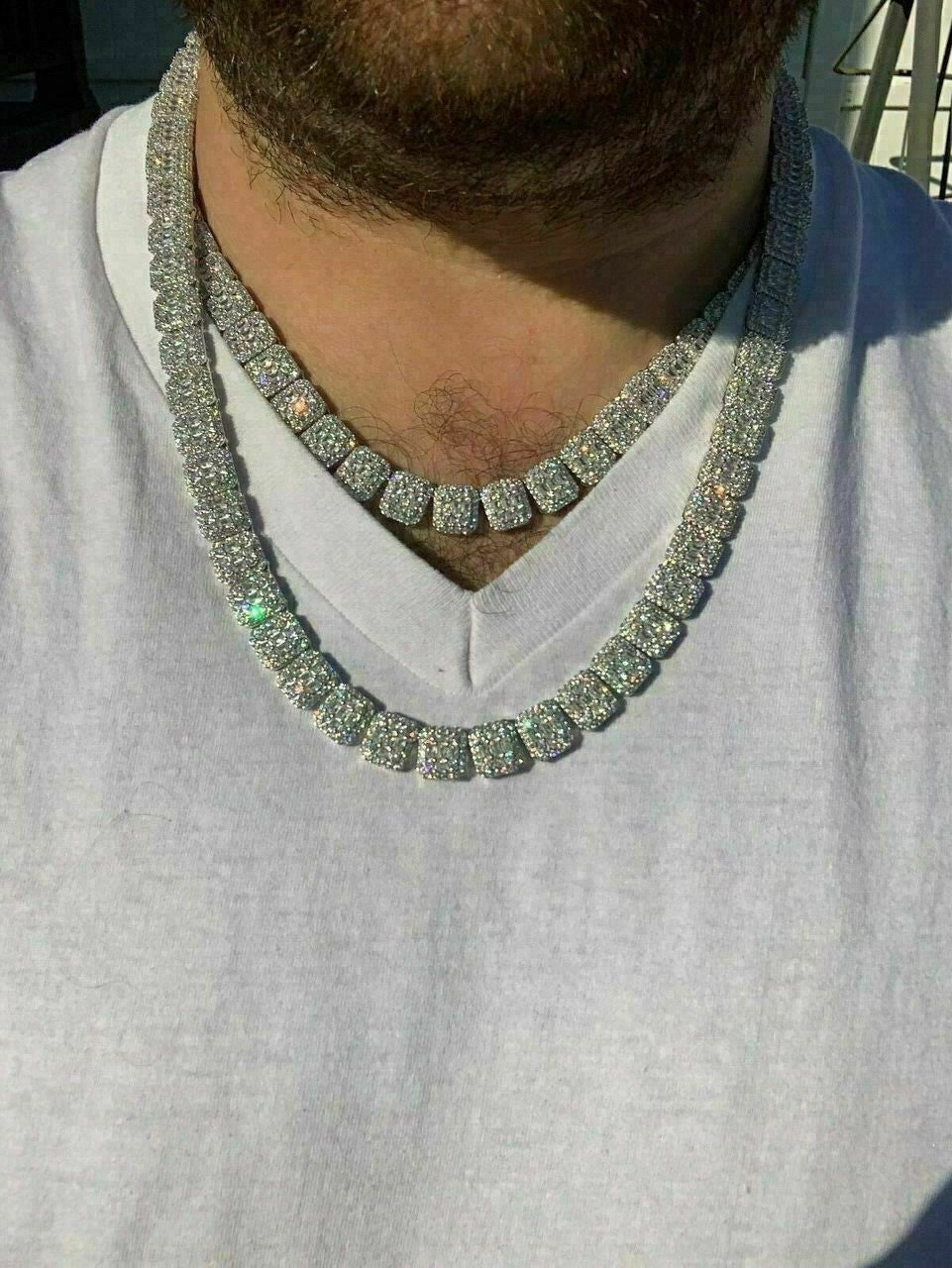 HarlemBling Mens Baguette Tennis Chain Real Solid 925 Silver 18 Choker - 30 ICY Diamond