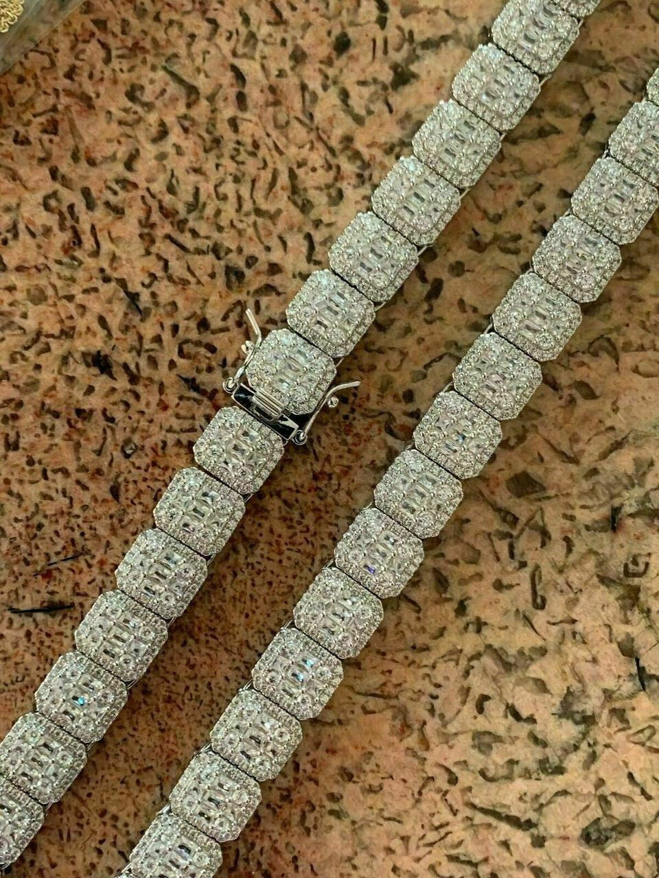 HarlemBling Mens Baguette Tennis Chain Real Solid 925 Silver 18 Choker - 30 ICY Diamond