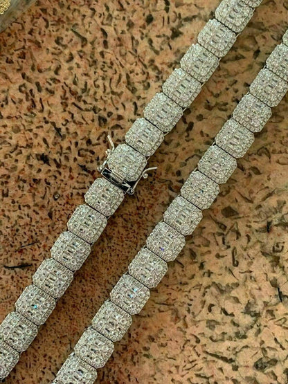 HarlemBling Mens Baguette Tennis Chain Real Solid 925 Silver 18 Choker - 30 ICY Diamond