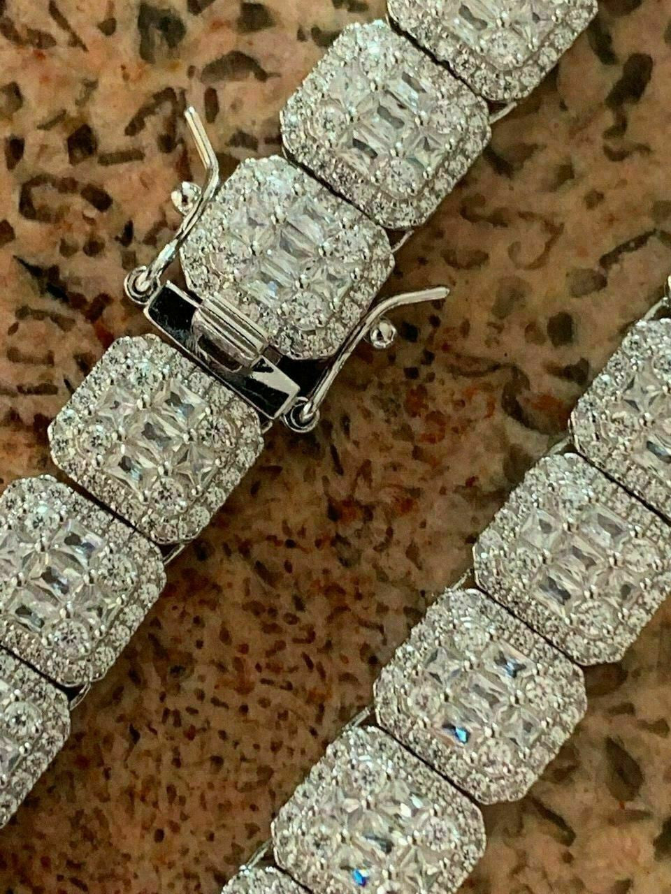 HarlemBling Mens Baguette Tennis Chain Real Solid 925 Silver 18 Choker - 30 ICY Diamond