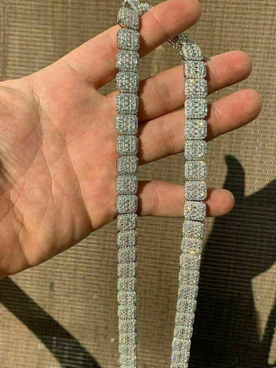 HarlemBling Mens Baguette Tennis Chain Real Solid 925 Silver 18 Choker - 30 ICY Diamond