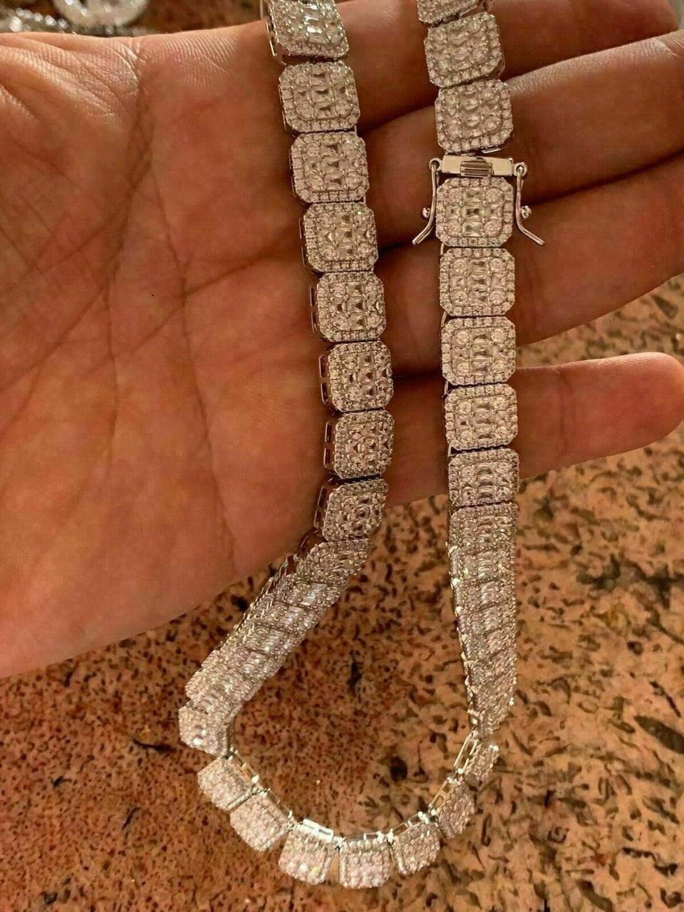 HarlemBling Mens Baguette Tennis Chain Real Solid 925 Silver 18 Choker - 30 ICY Diamond