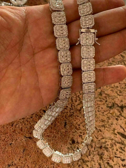 HarlemBling Mens Baguette Tennis Chain Real Solid 925 Silver 18 Choker - 30 ICY Diamond
