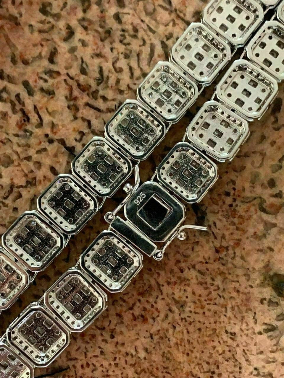 HarlemBling Mens Baguette Tennis Chain Real Solid 925 Silver 18 Choker - 30 ICY Diamond