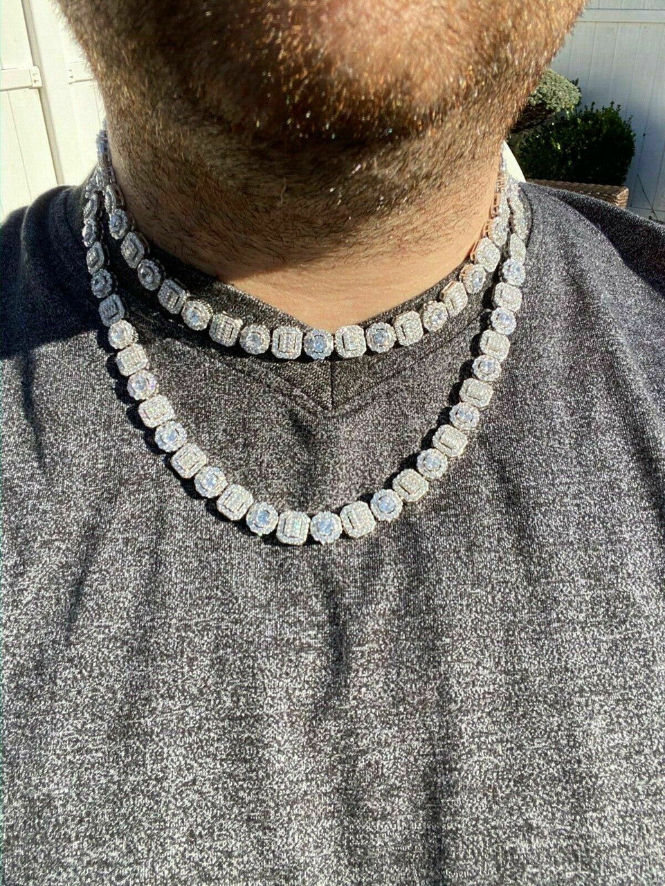 HarlemBling Mens Baguette Tennis Chain Real Solid 925 Silver Iced Fully Flooded Out Diamond