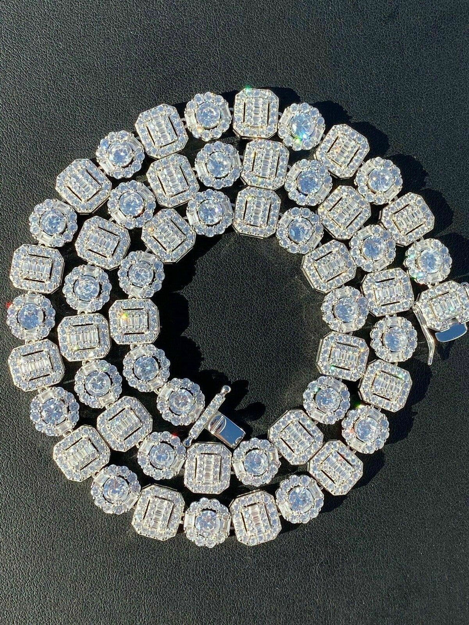 HarlemBling Mens Baguette Tennis Chain Real Solid 925 Silver Iced Fully Flooded Out Diamond