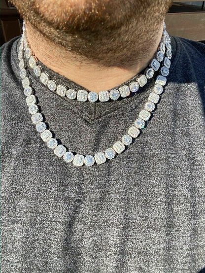 HarlemBling Mens Baguette Tennis Chain Real Solid 925 Silver Iced Fully Flooded Out Diamond