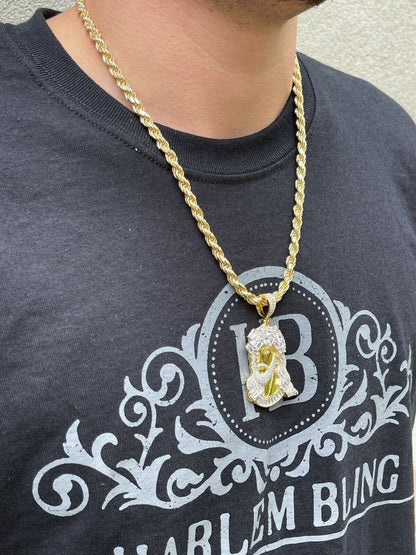 HarlemBling Mens Big 925 Silver Yellow Rose Gold Jesus Piece Iced Necklace Baguette Diamond