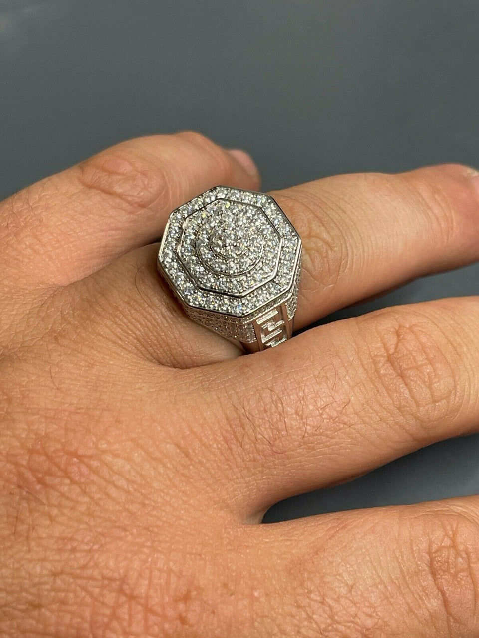 HarlemBling Mens Big Solid 925 Silver Hip Hop RING Iced Real Moissanite Pass Diamond Tester