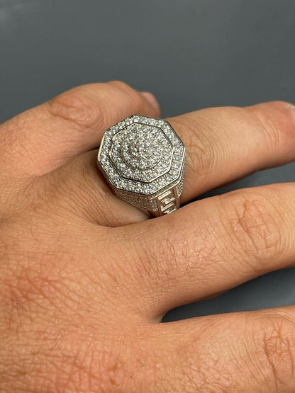 HarlemBling Mens Big Solid 925 Silver Hip Hop RING Iced Real Moissanite Pass Diamond Tester