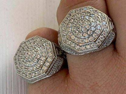 HarlemBling Mens Big Solid 925 Silver Hip Hop RING Iced Real Moissanite Pass Diamond Tester