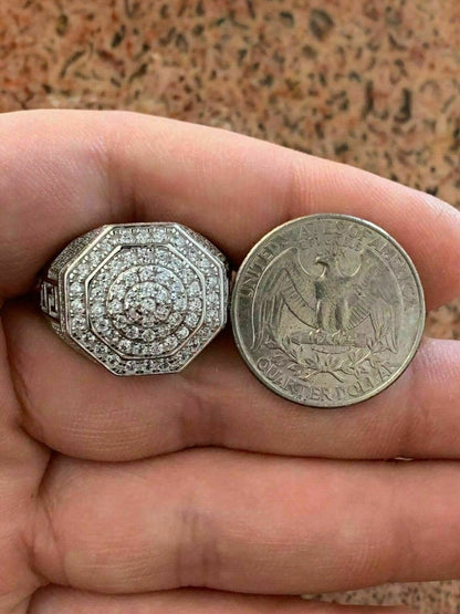 HarlemBling Mens Big Solid 925 Silver Hip Hop RING Iced Real Moissanite Pass Diamond Tester