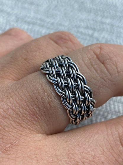HarlemBling Mens Braided Weave RING Oxidize Rhodium Over Solid 925 Silver Pinky Wedding Band