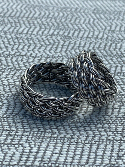 HarlemBling Mens Braided Weave RING Oxidize Rhodium Over Solid 925 Silver Pinky Wedding Band