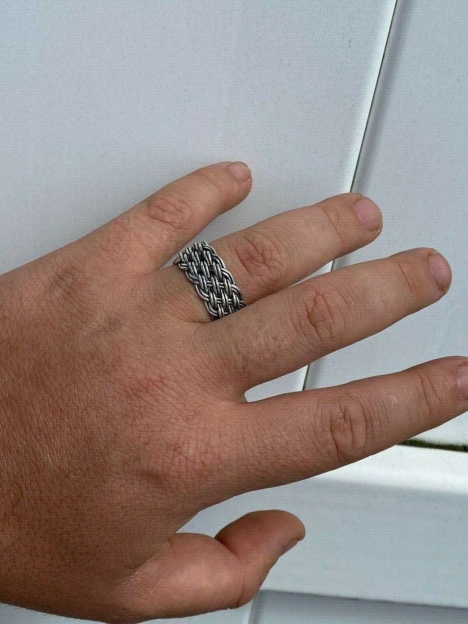 HarlemBling Mens Braided Weave RING Oxidize Rhodium Over Solid 925 Silver Pinky Wedding Band