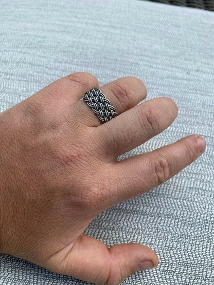 HarlemBling Mens Braided Weave RING Oxidize Rhodium Over Solid 925 Silver Pinky Wedding Band