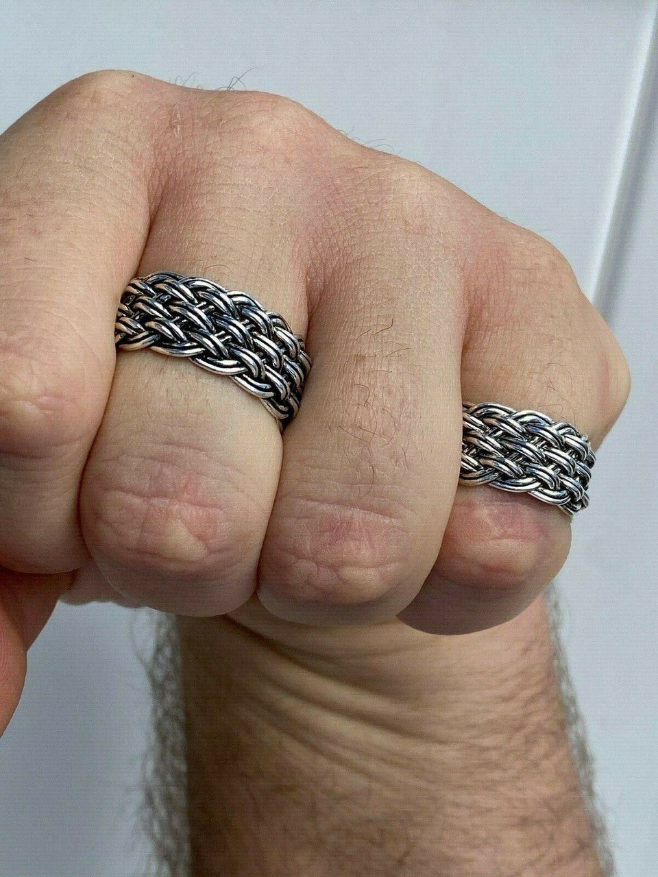 HarlemBling Mens Braided Weave RING Oxidize Rhodium Over Solid 925 Silver Pinky Wedding Band