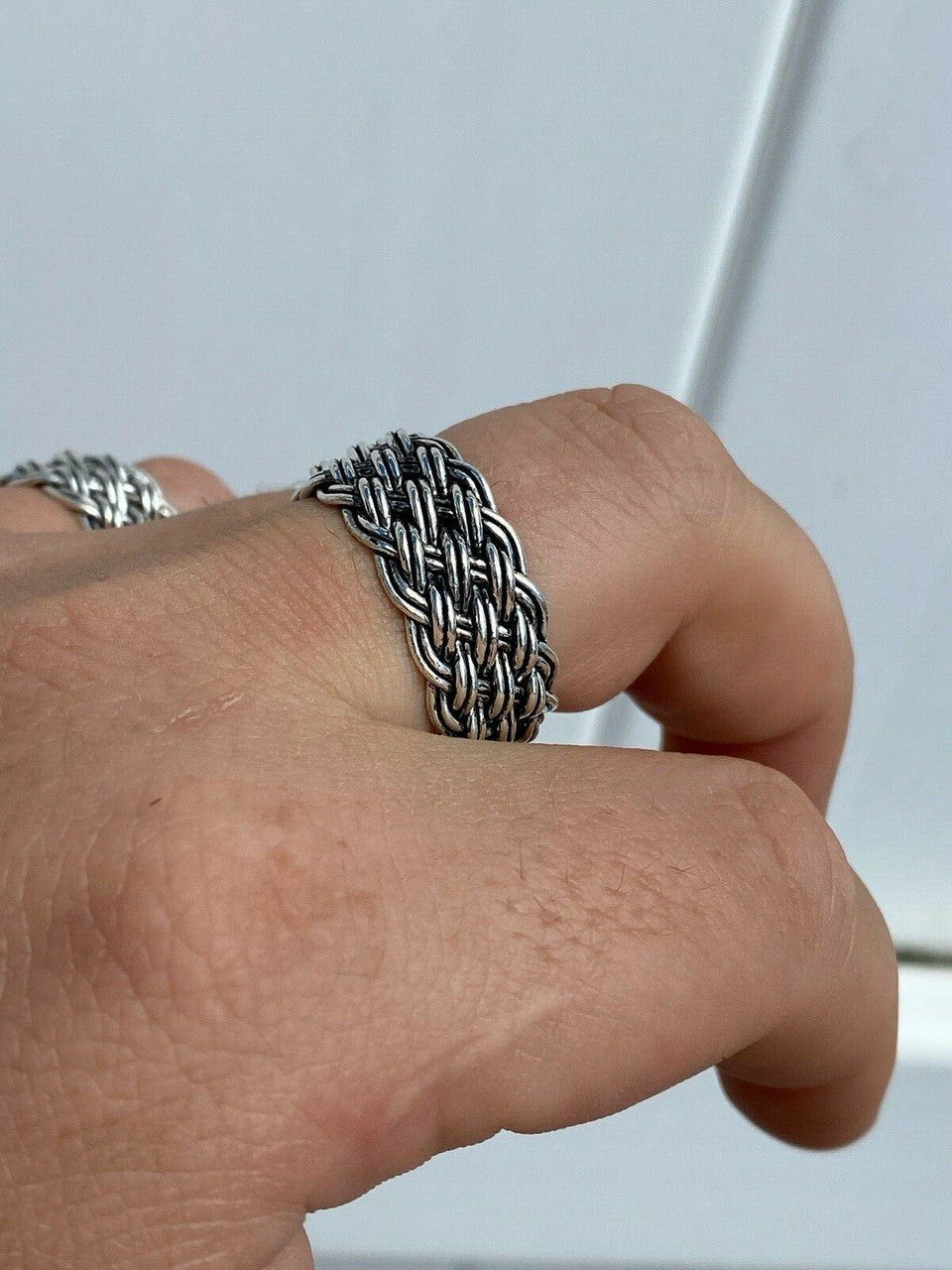 HarlemBling Mens Braided Weave RING Oxidize Rhodium Over Solid 925 Silver Pinky Wedding Band