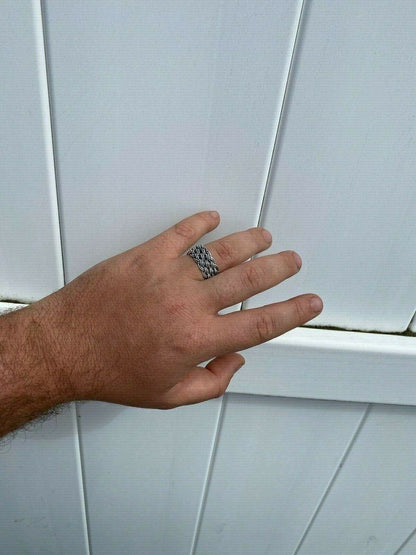 HarlemBling Mens Braided Weave RING Oxidize Rhodium Over Solid 925 Silver Pinky Wedding Band