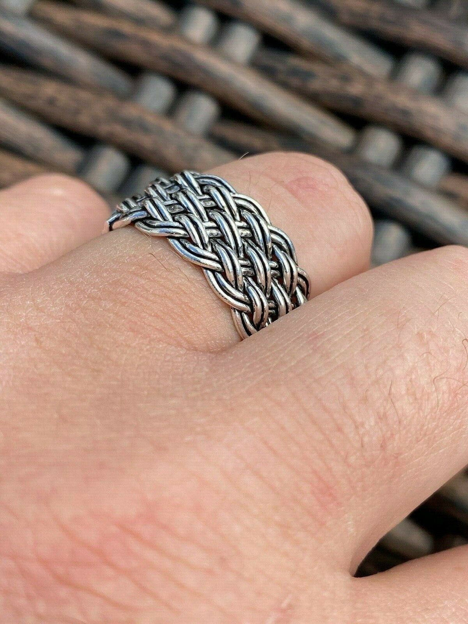 HarlemBling Mens Braided Weave RING Oxidize Rhodium Over Solid 925 Silver Pinky Wedding Band