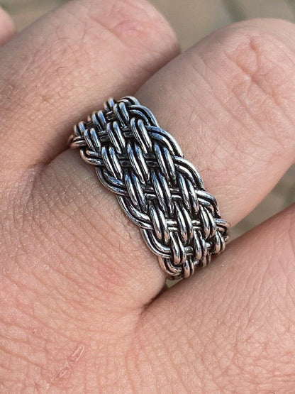 HarlemBling Mens Braided Weave RING Oxidize Rhodium Over Solid 925 Silver Pinky Wedding Band
