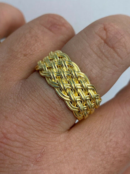 HarlemBling Mens Braided Weave RING Real 14k Gold Over Solid 925 Silver Pinky Wedding Band