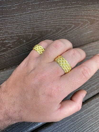 HarlemBling Mens Braided Weave RING Real 14k Gold Over Solid 925 Silver Pinky Wedding Band
