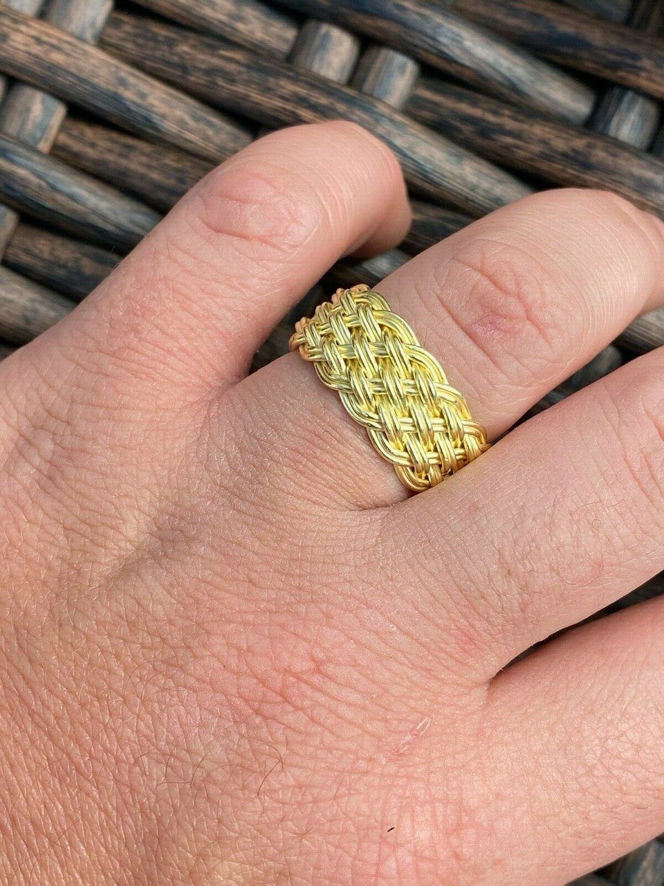 HarlemBling Mens Braided Weave RING Real 14k Gold Over Solid 925 Silver Pinky Wedding Band