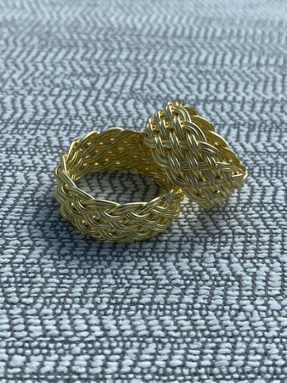 HarlemBling Mens Braided Weave RING Real 14k Gold Over Solid 925 Silver Pinky Wedding Band