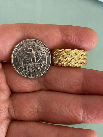 HarlemBling Mens Braided Weave RING Real 14k Gold Over Solid 925 Silver Pinky Wedding Band