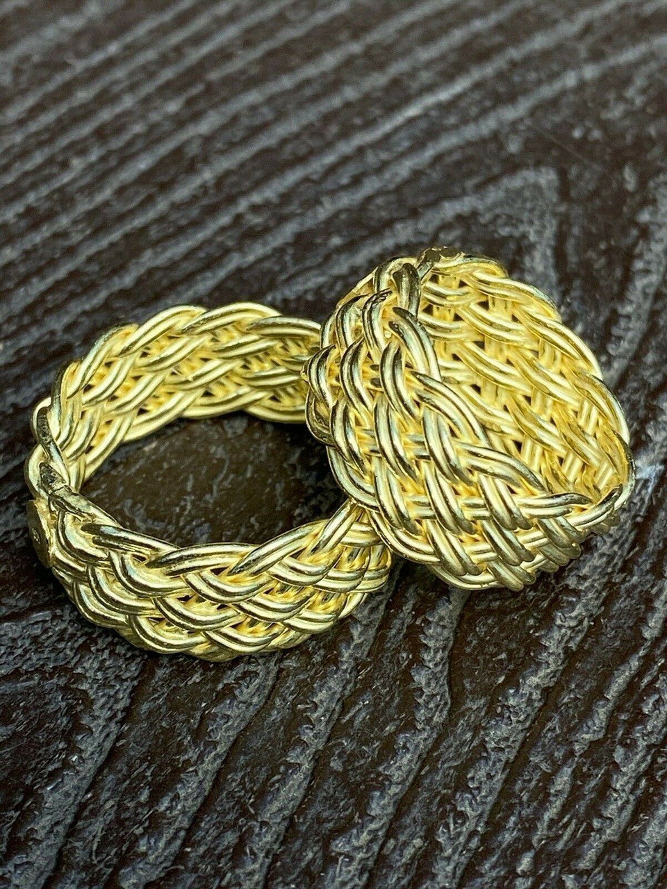 HarlemBling Mens Braided Weave RING Real 14k Gold Over Solid 925 Silver Pinky Wedding Band