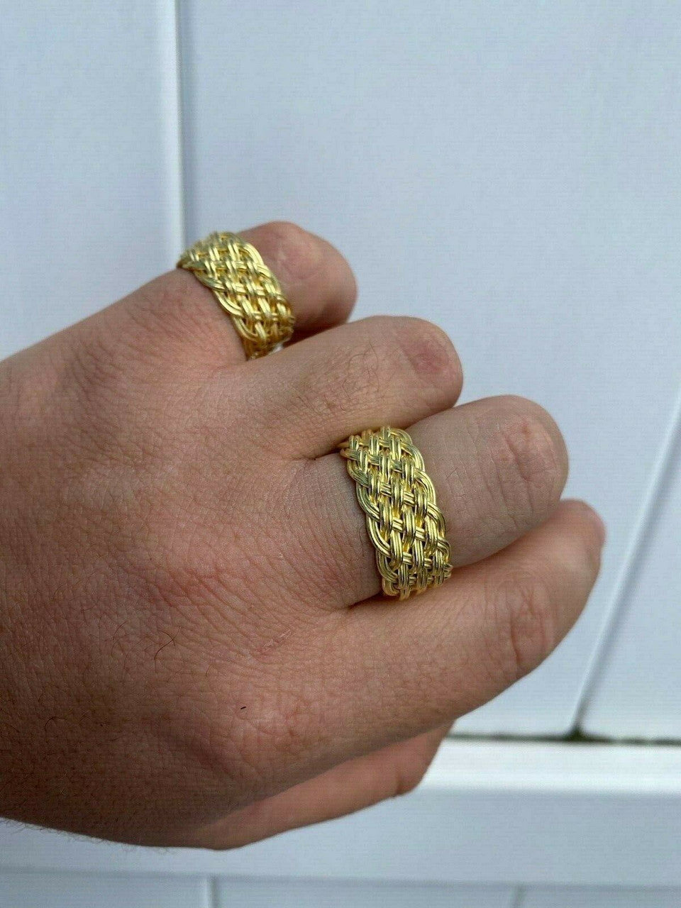 HarlemBling Mens Braided Weave RING Real 14k Gold Over Solid 925 Silver Pinky Wedding Band