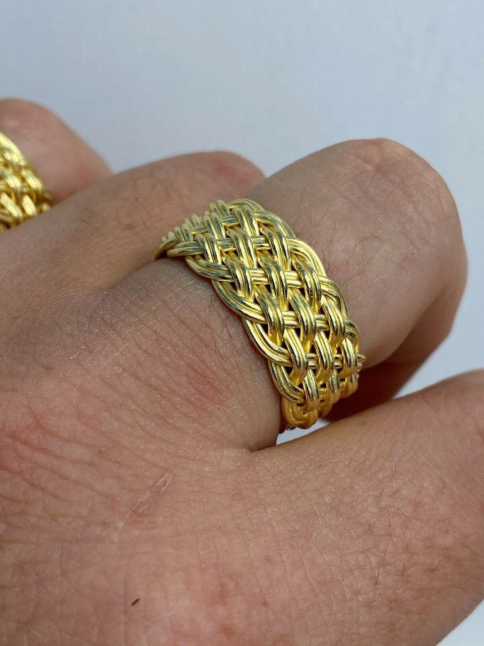 HarlemBling Mens Braided Weave RING Real 14k Gold Over Solid 925 Silver Pinky Wedding Band