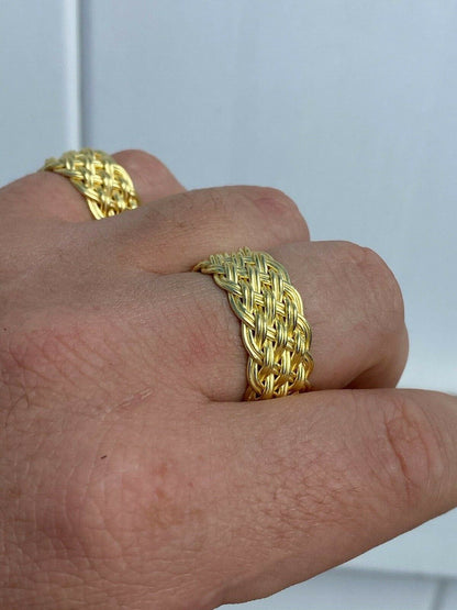 HarlemBling Mens Braided Weave RING Real 14k Gold Over Solid 925 Silver Pinky Wedding Band